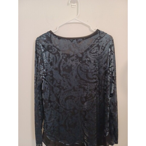 Simply Vera Wang Velvet Burnout Blouse L Gray Black Longsleeve Fairy Whimsigoth - Picture 9 of 10